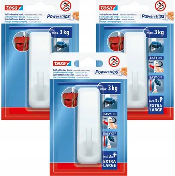 Věšák TESA POWERSTRIPS samolepicí Háček velký bílý, opakovaně použitelný 3 kg x 3