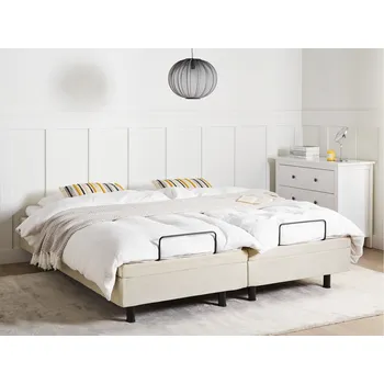 Postel Elektrická postel béžová Polyester 160 x 200 cm Dálkové ovládání polohovatelná bez čela Beliani