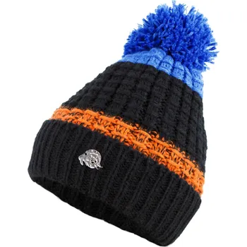 Čepice GUGGEN MOUNTAIN Zimní čepice s bambulí a lehkou fleecovou podšívkou Unisex K109 MODRÁ|ORANŽOVÁ