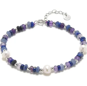 Náramek 4U Stříbrný náramek s přírodním Ametystem, Lapisem lazuli, Aventurínem a perlou