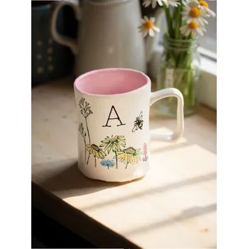 Sinsay - Hrnek s ručně malovaným vzorem - pastelová růžová - 745GI-03X - 745GI-03X-ONE