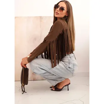 Dámská bunda Kesi Dámská semišová bunda ART4359 s třásněmi Barva: Hnědá, Velikost: UNI