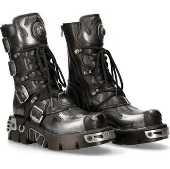 Pánská zimní obuv boty kožené dámské - Flame Boots (591-S2) Black-Grey - NEW ROCK - M.591-S2 - 39