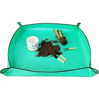 Mulčovací textilie Zelená voděodolná podložka na přesazování květin 100 x 75 cm PE zahradní podložka proti znečištění skládací s cvočky opakovaně použitelná