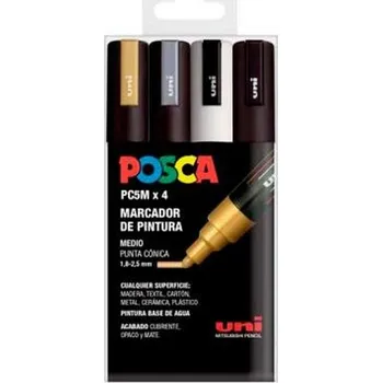 Fixy pro jakýkoli povrch (dřevo, textil, karton, kov, keramika, plast) POSCA PC-5M GSWB Vícebarevná (4 ks)