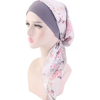 Šátek Šátek na hlavu - šedo-fialový s květy