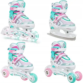 Kolečkové brusle Raven Lia PLUS (svítící kola LED, utahování kolečkem) dětské brusle 4v1 EU 30-33, pánský (hokejový) + DÁREK