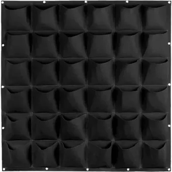 Květináč Nástěnný květináč z textilu 100 x 100 cm 36 kapes 15x15 cm Vertikální závěsný květinový panel Zahradní kapsy na bylinky a zeleninu černá