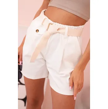 Dámské kraťasy Kesi Šortky ART53000 s vysokým pasem a páskem Barva: Smetanová, Velikost: UNI