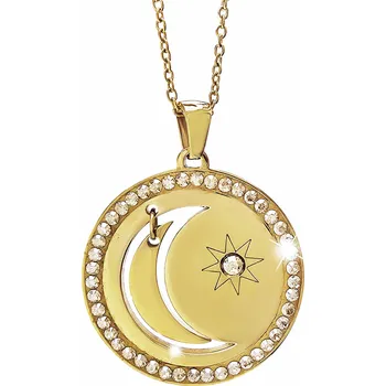 Náhrdelník JSB bijoux s.r.o. Zlatý ocelový náhrdelník slunce a pohyblivý měsíc s krystaly Swarovski Golden Shadow