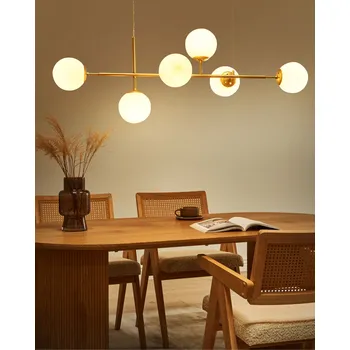 Závěsná lampa zlatá kovová se 6 skleněnými stínidly kulatý tvar glamour styl kuchyně jídelna Beliani