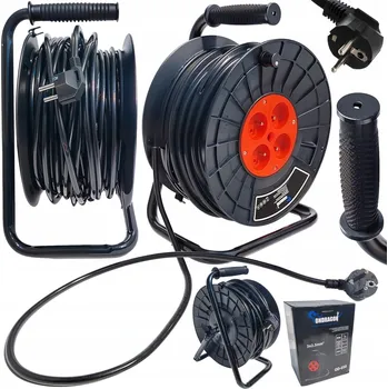 Napájecí kabel Prodlužovací Kabel na bubnu HM-TECH 25 m 4 ks černý