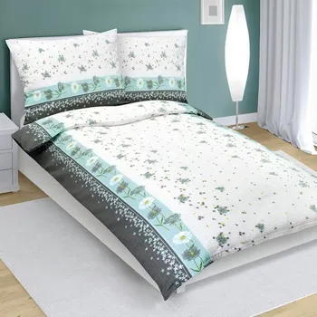 Povlečení Bellatex Krepové povlečení květ/tyrkysové 140 x 200, 70 x 90 cm zipový uzávěr