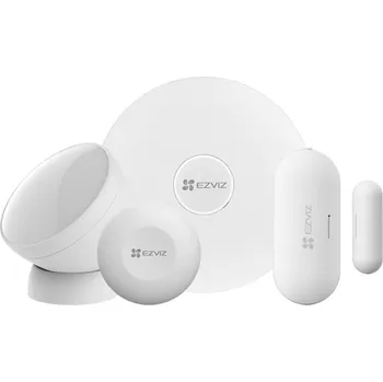 Zabezpečovací technika EZVIZ Home Sensor Kit 2.0 Zabezpečovací systém, sestava, Wi-Fi, Zigbee 3.0, domácí brána, PIR senzor, senzor otevření/zavření, chytré tlačítko, bílý CS-Tx/A3-R100