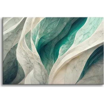 Obraz Abstraktní obraz na zeď s efektem hloubky Tyrkysové Bílé Vlny 3D 80x120