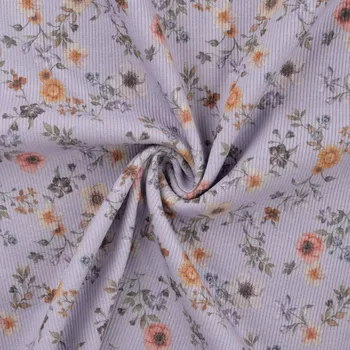 Úplet Rib Digital - Lúčne květy na fialovém