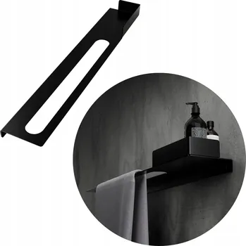 Držák na ručník KOUPELNOVÁ POLICE S DRŽÁKEM NA RUČNÍKY PRAVÁ ČERNÁ LESKLÁ 2V1