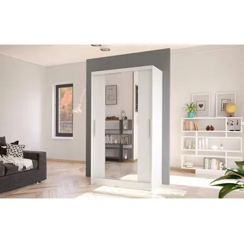 Šatní skříň Skříň SILVERIO Bílá Posuvná Dvoudveřová se zrcadlem 100 x 200 x 58 cm