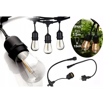 Dekorativní svítidlo Zahradní girlanda řetěz 15m E27 + žárovky teplá/studená bílá