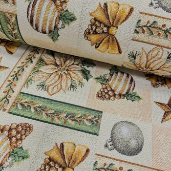 Gobelín Vánoce - Lurex patchwork na režném