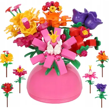 ostatní stavebnice Kytice z kreativních stavebnicových kostek, 6 KUSŮ KVĚTŮ v koulích, DIY