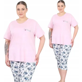 Dámské pyžamo Dámské bavlněné pyžamo s krátkým rukávem a 3/4 kalhotami, PLUS SIZE, letní, velikost 4XL