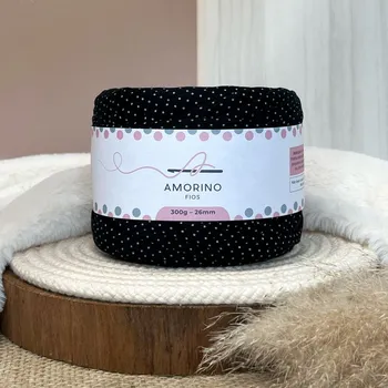 Příze Amorino Fios Textilní špagáty Amorino Fio s potiskem - Premium 26mm Black dots