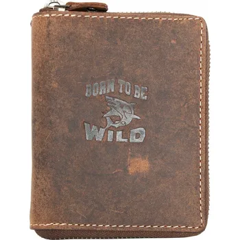 Peněženka Pánská kožená peněženka Born to be wild hnědá se zipem