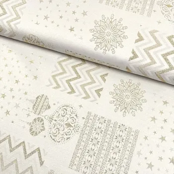 Lurex Vánoce - Patchwork zlatý na vanilkové