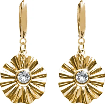 Módní doplněk JSB bijoux s.r.o. Zlaté ocelové náušnice kruhy s vlnitým květem zdobené krystalem Swarovski Crystal