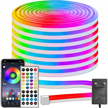 LED osvětlení 10m LED RGB Neon FLEX pásek 5050 s Bluetooth ovládáním přes aplikaci, Dálkový Ovladač a 24V napájecí adaptér