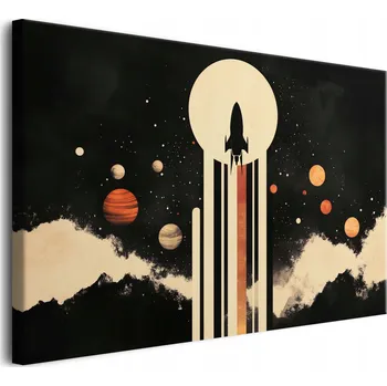 Obraz Obraz na plátně Originální dekorace na zeď Raketa v kosmu Retro styl