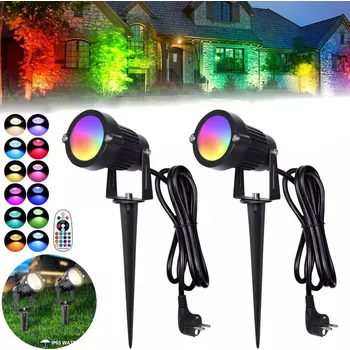 2 KS ZAHRADNÍ REFLEKTOR ZAPICHOVACÍ ČERNÝ IP65 + LED RGB