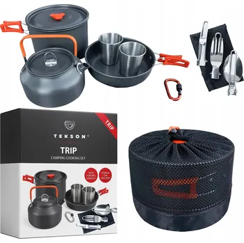 Sada nádobí TEKSON TRIP KOMPLET 9 DÍLNÝCH HLINÍKOVÝCH HRNCŮ – KOMPAKTNÍ SADA PRO KEMPOVÁNÍ