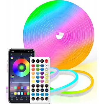 LED osvětlení NEONOVÁ LED PÁSKA 10M 5050 RGB OVLÁDANÁ APLIKACÍ A DÁLKOVÝ OVLADAČ, VODĚODOLNÁ, 24V