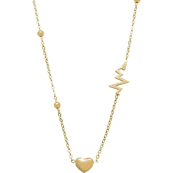 Módní doplněk JSB bijoux s.r.o. Zlatý ocelový náhrdelník puls srdce bez krystalů