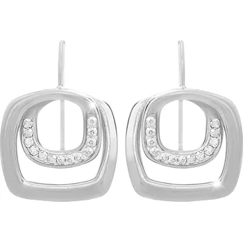 Módní doplněk JSB bijoux s.r.o. Ocelové provlékací náušnice dvojitý zaoblený čtverec s krystaly Swarovski Crystal