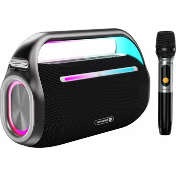 Bluetooth reproduktor SWISSTEN HARMONY 80W černý Reproduktor, bezdrátový, Bluetooth, 80W, LED podsvícení, USB-C, výdrž baterie 10 hodin, powerbanka, mikrofon, černý 52109040