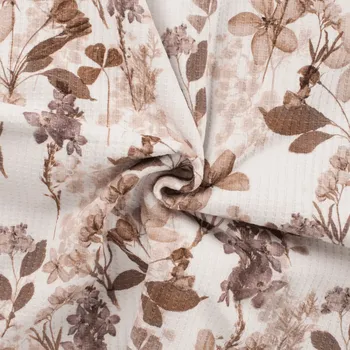 Úplet Vafla Digital - Hnědé květy na bílém