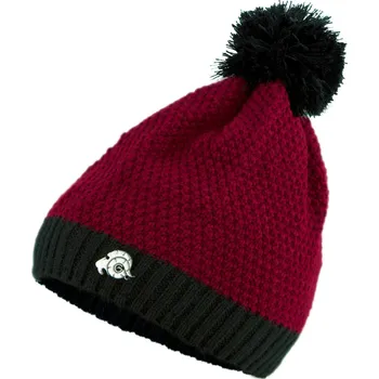 Čepice GUGGEN MOUNTAIN Zimní čepice s bambulí a fleecovou podšívkou Unisex K119 ČERNÁ|ČERVENÁ