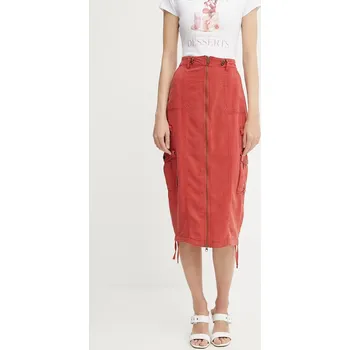Dámská sukně Sukně s příměsí lnu Guess CASEY červená barva, midi, W5GD1H WG8N0 W5GD1H.WG8N0 33X, vel. 27