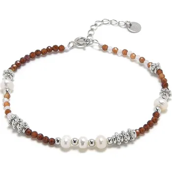 Náramek 4U Stříbrný náramek s přírodním oranžovým granátem a perlami