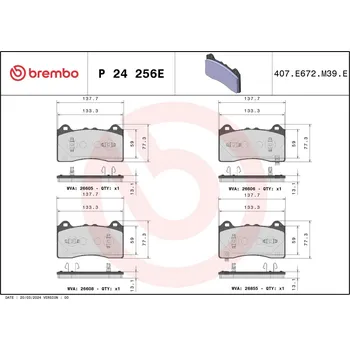 Brzdová destička Sada brzdových destiček, kotoučová brzda BREMBO P 24 256E