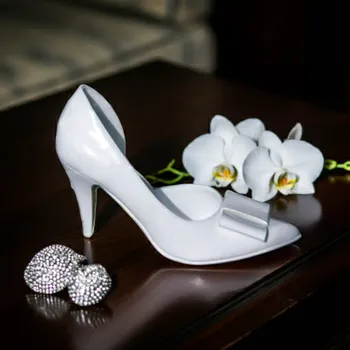 Dámské lodičky Lakované svatební lodičky s mašlí bílé Velikost obuvi: 34