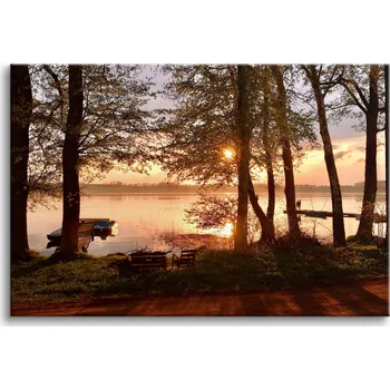 Obraz Obraz do ložnice Krajina Výhled Západ slunce nad jezerem Molo 80x120