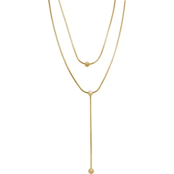 Náhrdelník JSB bijoux s.r.o. Zlatý ocelový náhrdelník dva řetízky a tři kuličky bez krystalů