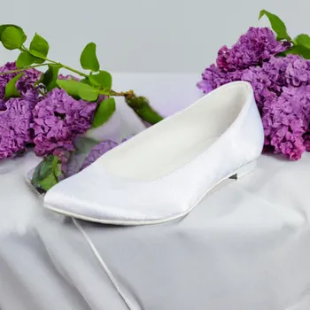 Dámské lodičky Saténové svatební balerínky bílé Velikost obuvi: 34