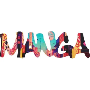 Party dekorace Dřevěná dekorace Manga – barevný nápis na stůl, 27 cm