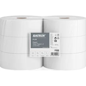 Toaletní papír Katrin Plus L2 JUMBO 280, jemný toaletní papír, 2vrstvý bílý, balení 6 rolí, 250m, T1