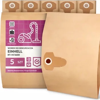 Sáček do vysavače 5x SÁČEK do VYSAVAČE Einhell RT-VC1600 Papírový 2-vrstvý Silný SÁČKY 2A